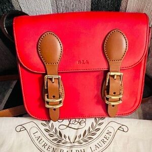 Lauren Ralph Lauren Red and Tan Crossbody Bag with DustBag